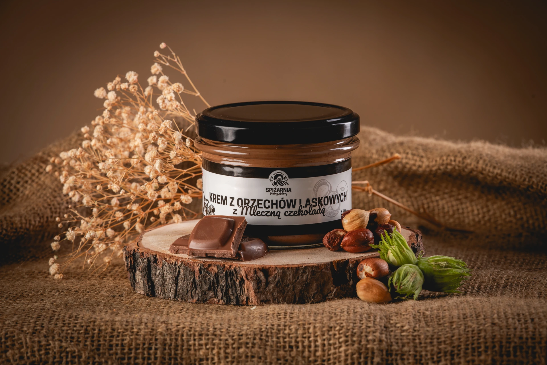 Krem z Orzechów Laskowych z Mleczną Czekoladą (180g)